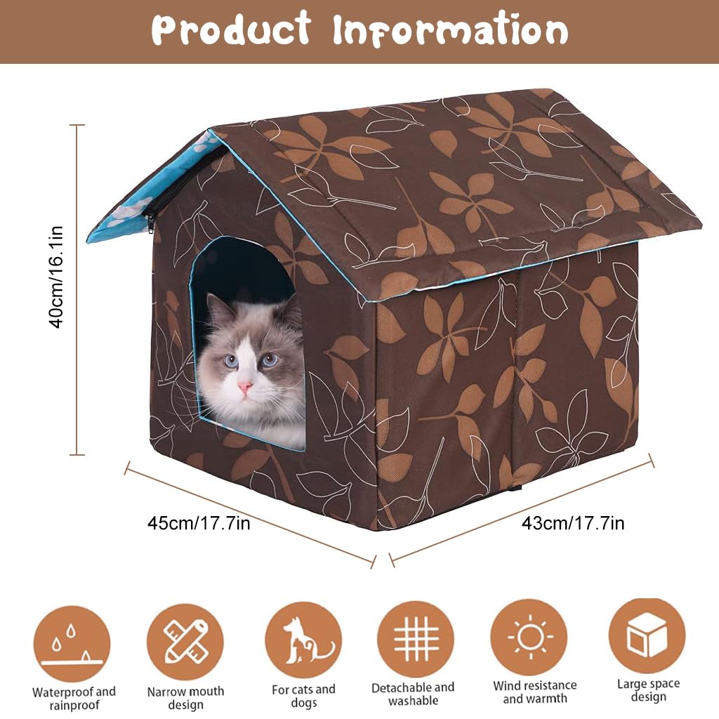 Qpets Cat House for Indoor and Outdoor Use with Waterproof Roof and 45x43x40 cm Space | Washable DIY Assembly Pet Shelter