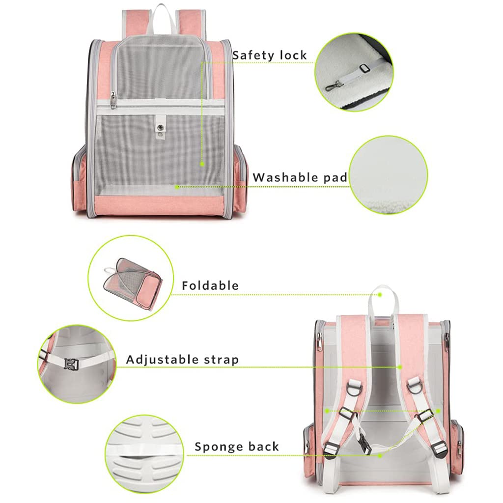 Breathable Design Cat Bag Carrier Backpack for Hot Weather, Expandable Cat Dogs Cage, Cat Bag, Backpack Design Pet Travel Carrier Pet Case for Small Pets (Pink, NOT Expandable)