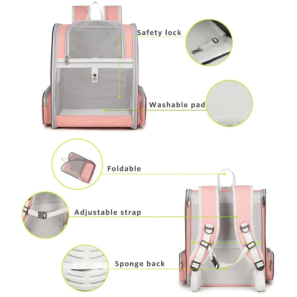 Qpets Cat Bag Carrier Backpack for Travel and Outdoor Use featuring Mesh Ventilation | Grey and Pink