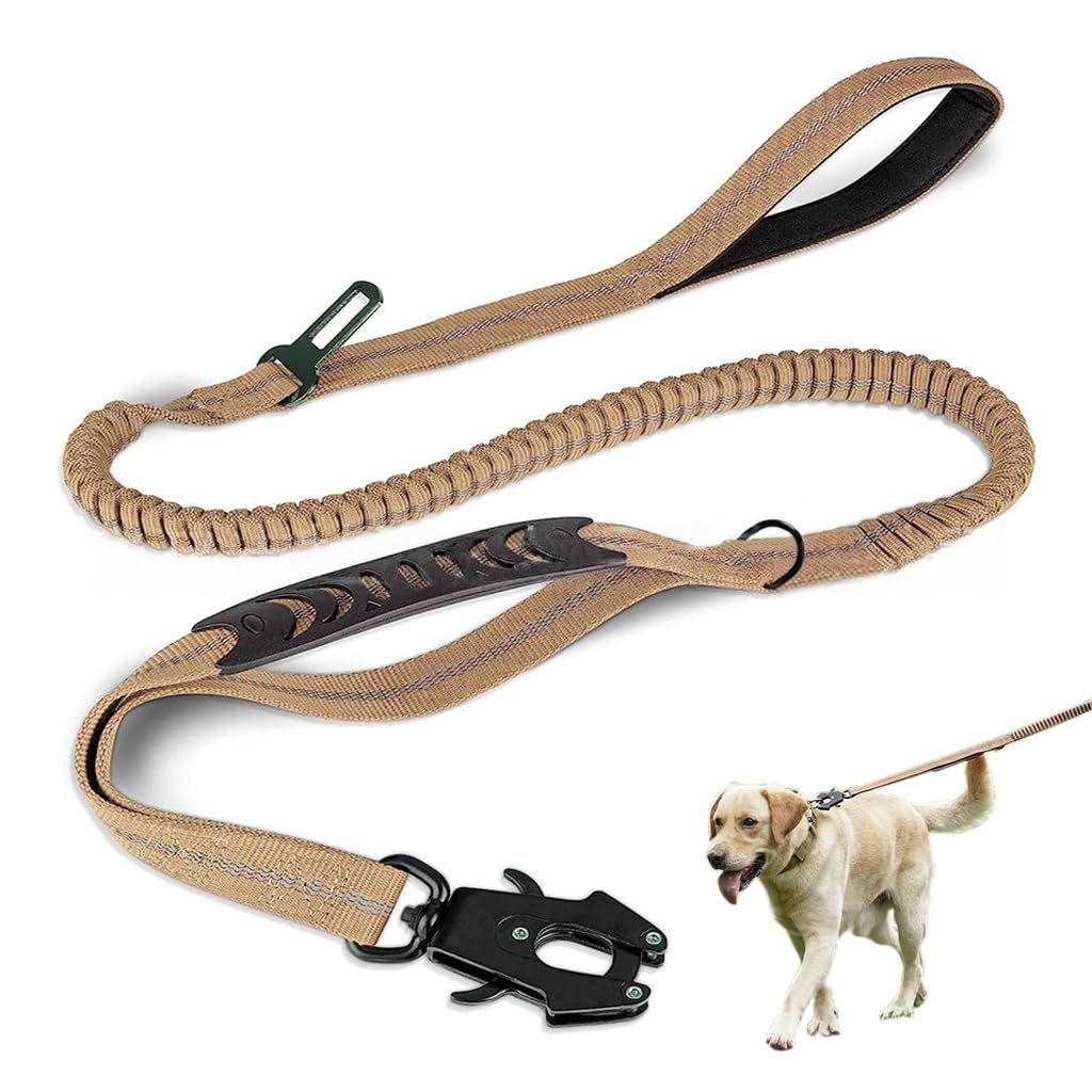 Qpets Bungee Dog Leash for Large Dogs with Dual Handles and 360° Swivel Clasp | 47–70 in Stretch