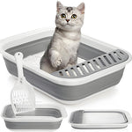 Qpets Collapsible Cat Litter Box for Travel with 45x34x12.5cm Foldable Design | ABS+TPR Build and Anti-Tip Guard