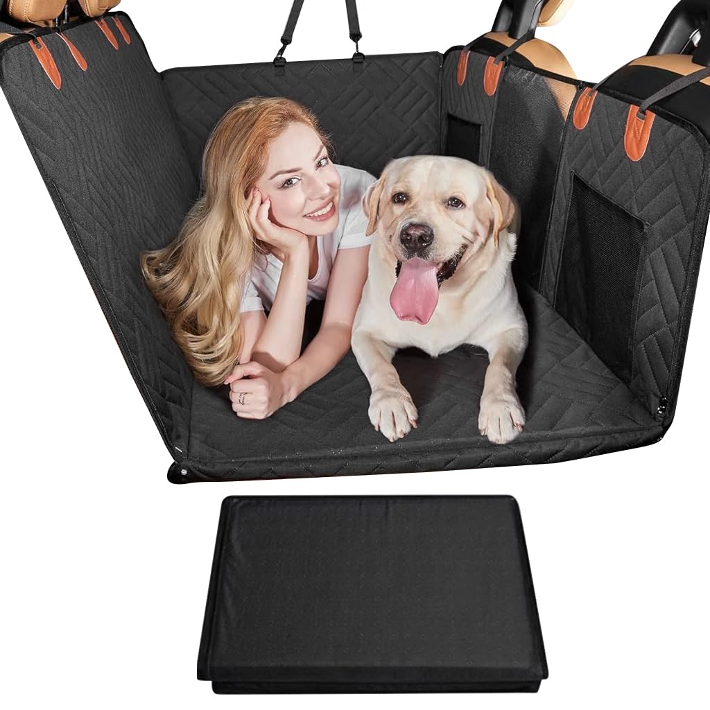 Qpets Dog Car Seat Cover for Backseat Protection with Waterproof Fabric and Hammock Design