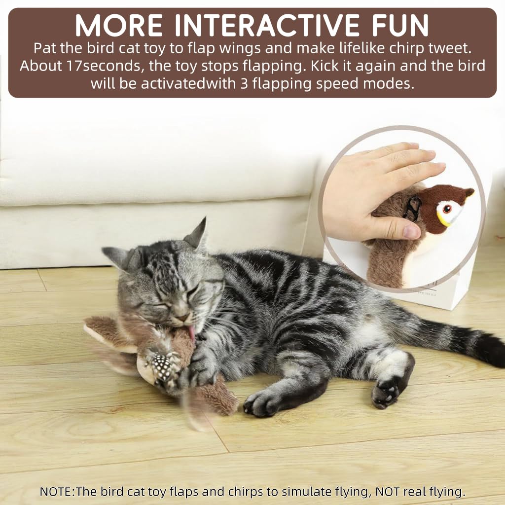 Qpets Cat Toy for Playtime with 3 Mode Electric Flapping Wings and Soft Plush Design