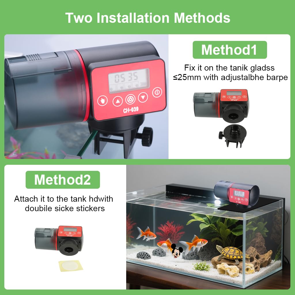 Qpets Automatic Fish Feeder for Aquariums with 200ml Capacity and Adjustable Outlet | Digital LCD Timer for Scheduled Feeding