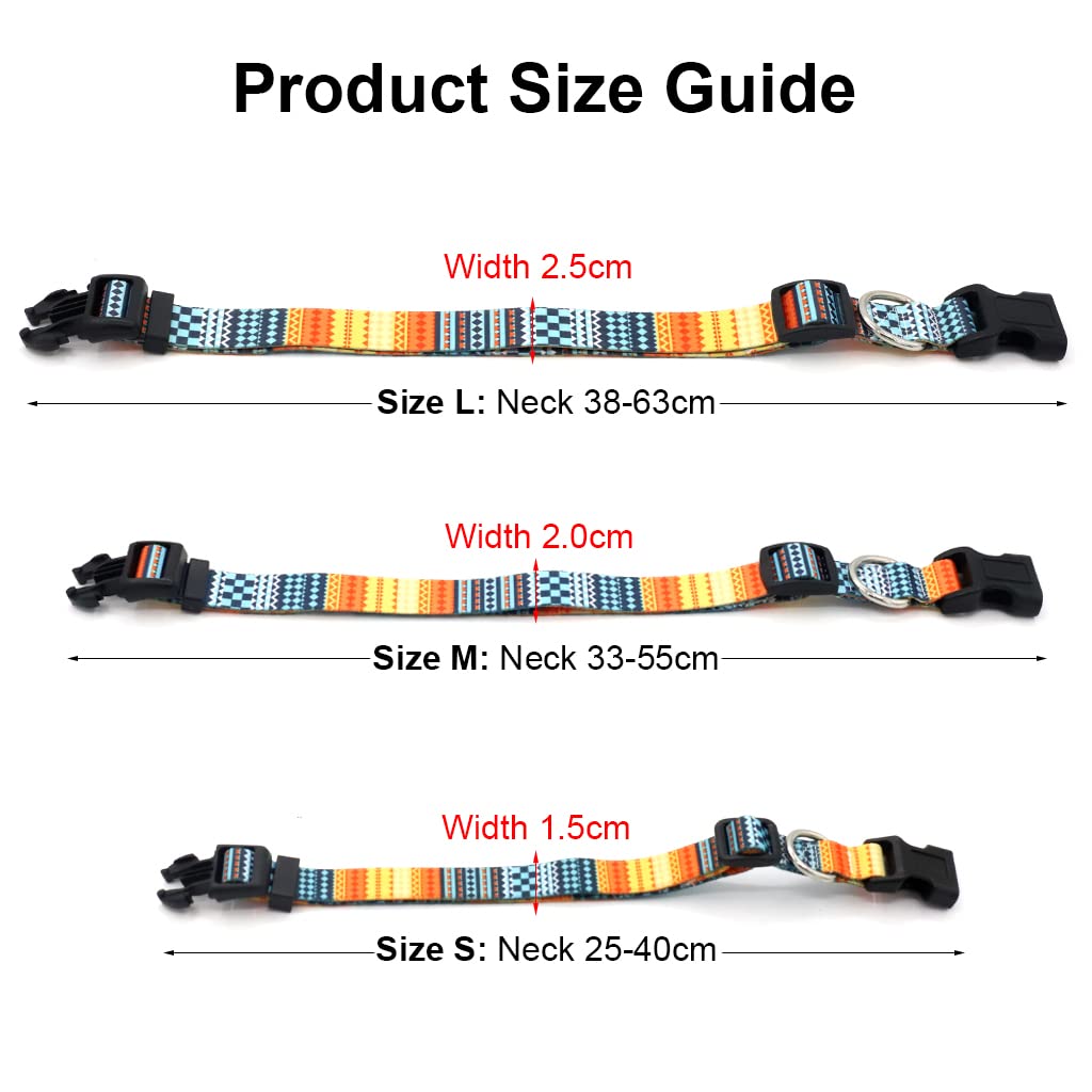 Qpets Dog Collar Adjustable 33–55 cm with Bohemia Pattern | 3PCS Nylon and Stainless Steel Set
