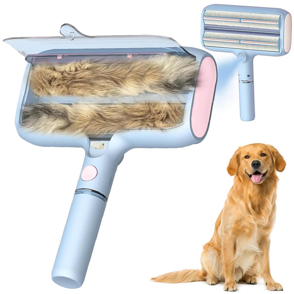 Qpets® Pet Hair Remover with Water Spray, Double Layer Reusable Lint Roller for Embedded Hair on Car Seats, Furniture & Bedding, Wet & Dry Modes, Washable & Eco Friendly