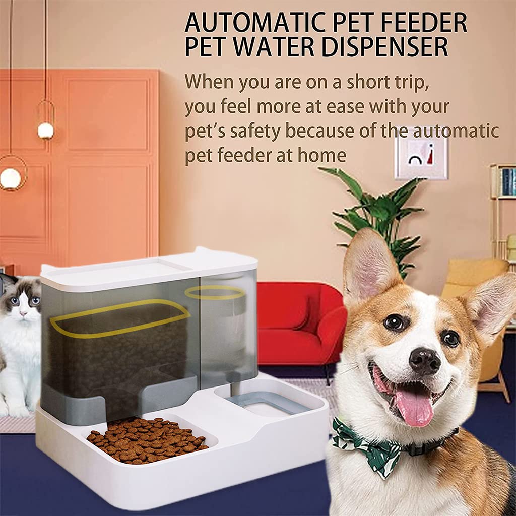 2 in 1 Automatic Food Feeder and Water Dispenser Gravity Design Auto Feeding 3L Cat Food Dispenser Food Feeder and Auto Dog Water Dispenser 1 L for Small Medium Big Dog Pets Puppy Kittens