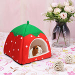 Qpets Pet Bed for Small Animals featuring Strawberry Roof Design and 26×26×24 cm Plush House | Cozy Hideout for Hamster Ferret Bunny and Guinea Pig