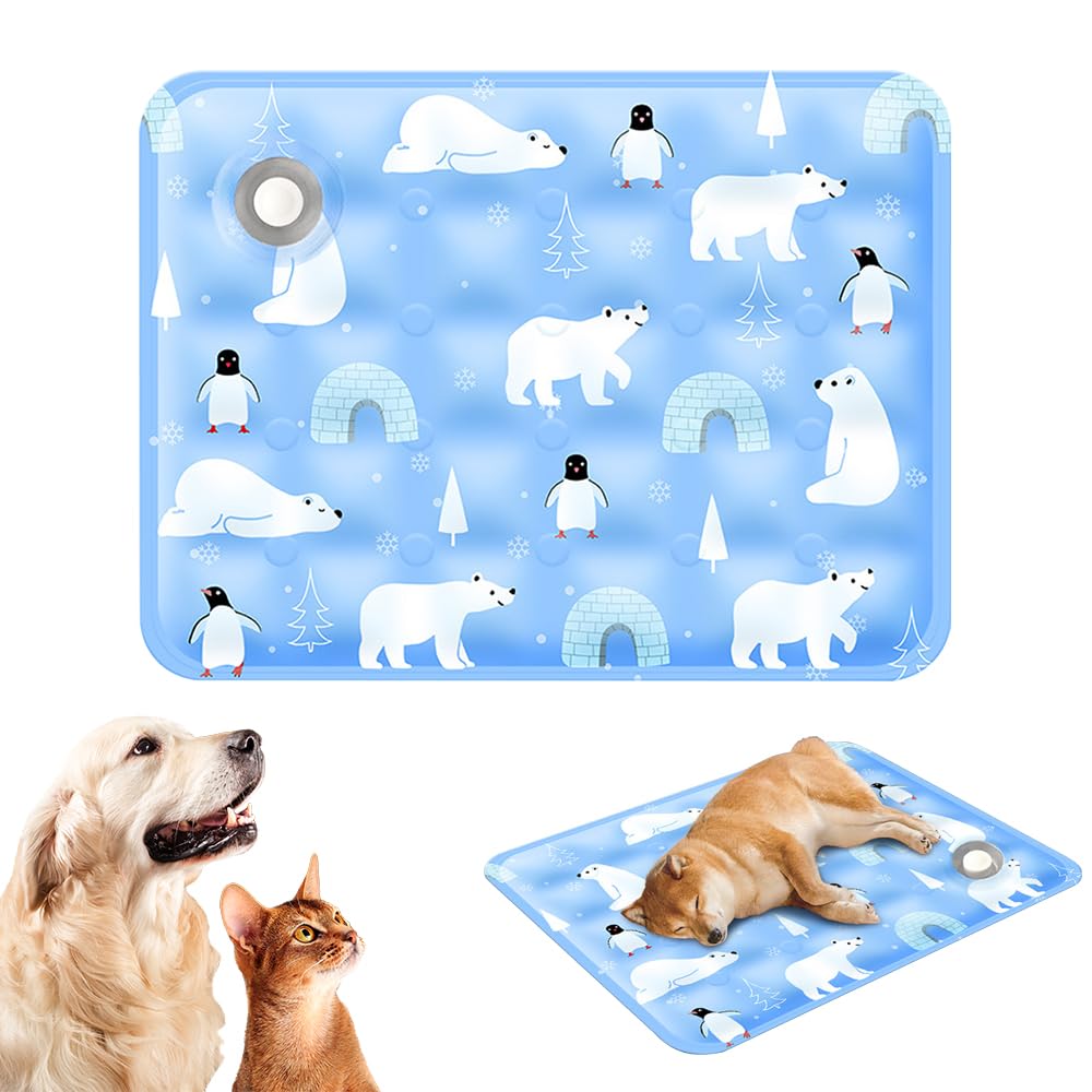 Qpets® Pet Cooling Mat for Dogs & Cats, Self-Cooling Gel Mat Pet Cooling Pad for Hot Summer, Portable & Washable Heat Relief Pad (for up to 35kg with a Body Length of 90cm)