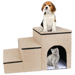 Multi Purpose Dog Cat Stair Pet Stair Pet House 3-Stair Cat House for Pet with Storage Space Foldable Pet Game Stair Dog Bed for Small Dog Cat Cat Beds