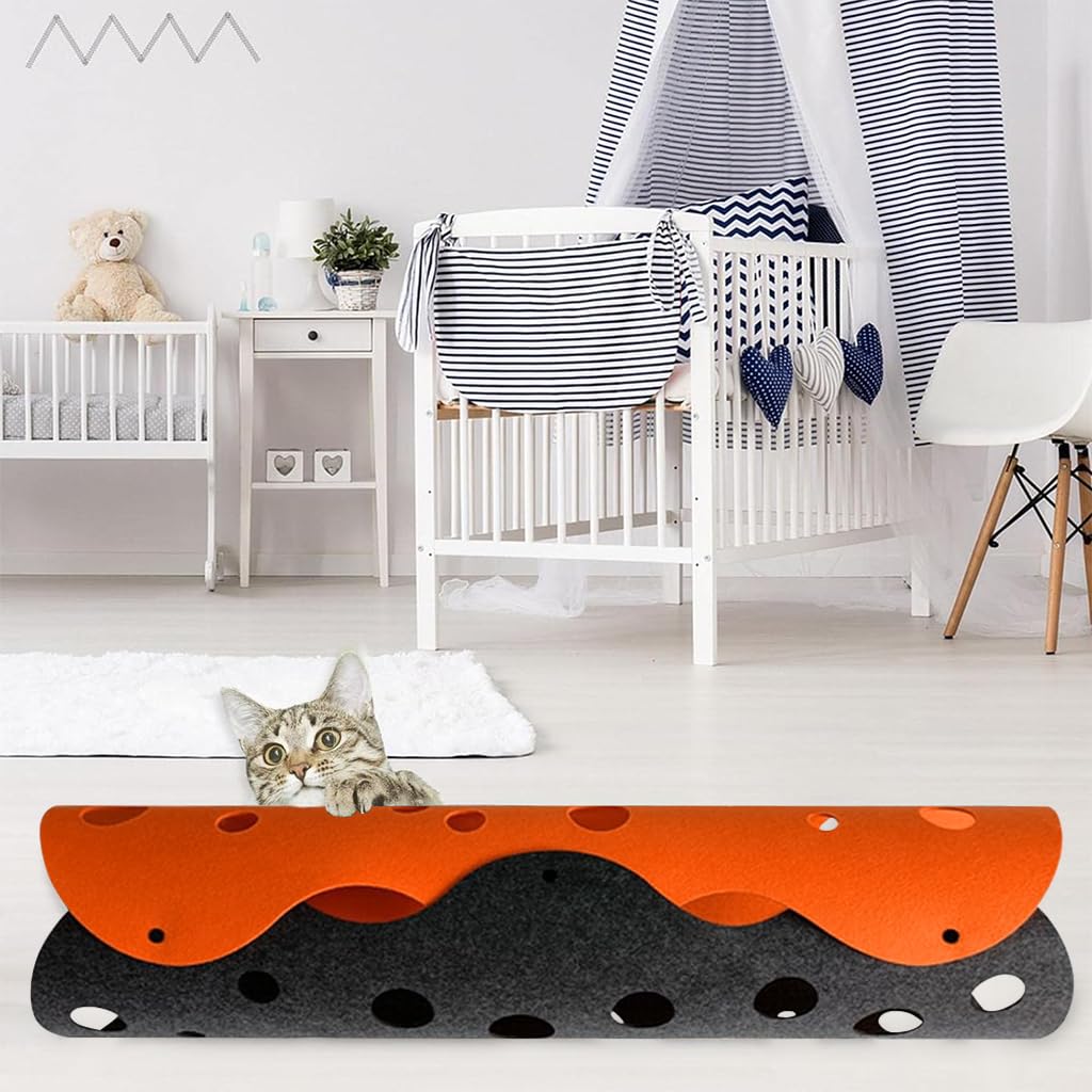 Qpets Felt Cat Tunnel Set for Play and Hide 90x22 cm with Porous Dual Color Design | Kittens and Large Cats