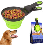Qpets Silicone Dog Food Scoop for Feeding | 237ml Collapsible Bowl with Sealing Clip and Ergonomic Handle