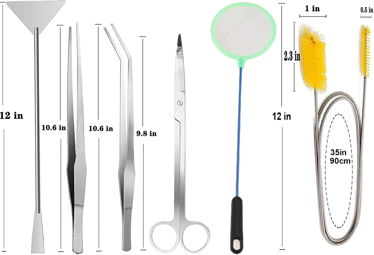 7 in 1 Aquarium Aquascaping Tools Kits, Stainless Steel Aquarium Plant Tools Tweezers Scissors Scrapers for Aquarium Tank Clean Fish Tank Aquascape Tools Sets