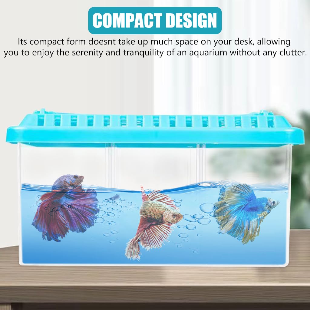 Qpets Mini Desk Fish Tank for Home or Office with 3 Layer Dividing Inserts and Air Lid | Clear Acrylic 9.5×19 cm