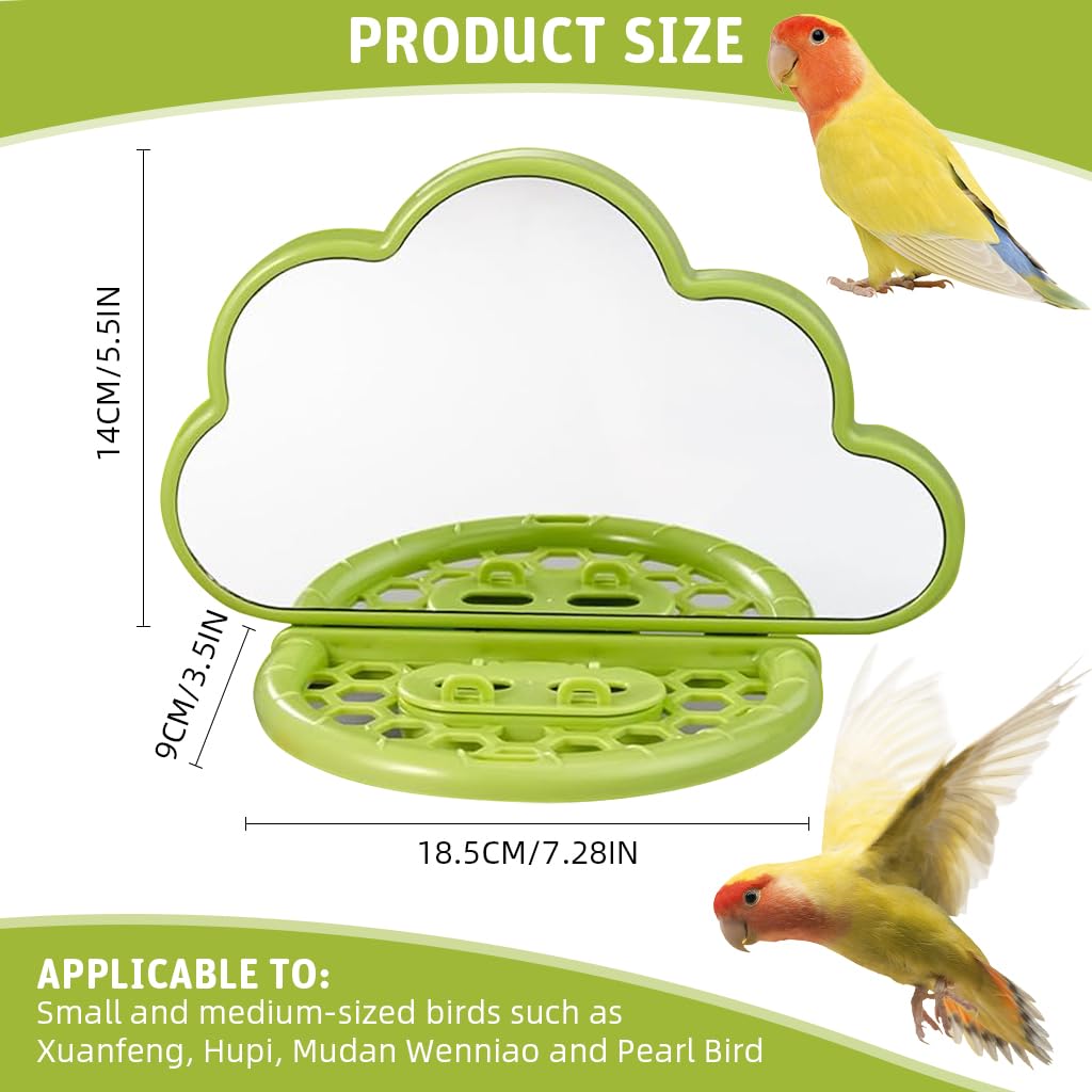 Qpets Parrot Mirror Toy for Cage with Food Box 18.5x9x14cm featuring Clip-on Design | Cloud Shape Interactive Play for Parakeet and Cockatiel