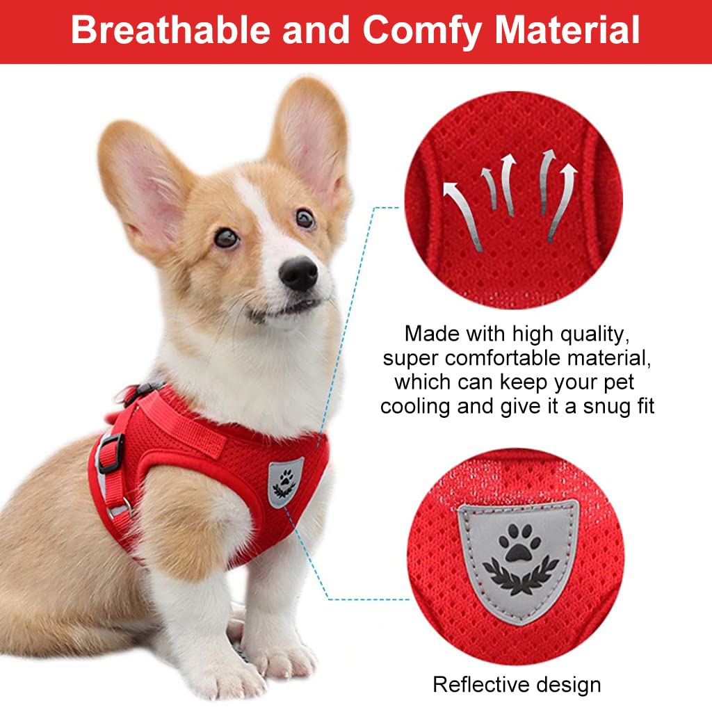 Qpets Dog Harness for Large Dogs with Reflective Safety Strips and 1.2m Leash | Breathable Mesh Vest
