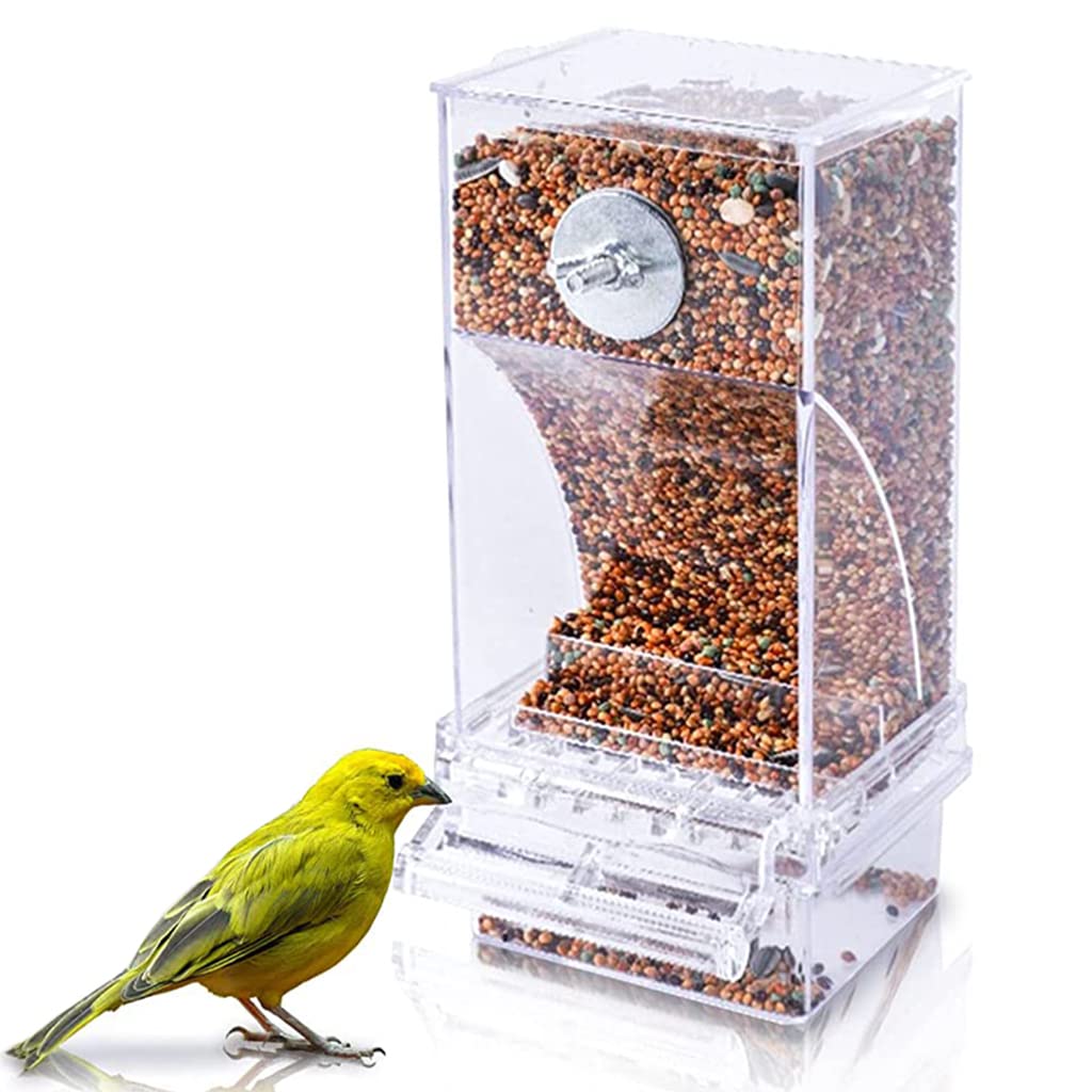 Automatic Bird Feeder for Cage, Birds Food Feeder, Birds Cage, Parrot Seed Feeders with Perch Acrylic Transparent Seed Food Container Cages for Small and Medium Lovebirds Parakeets