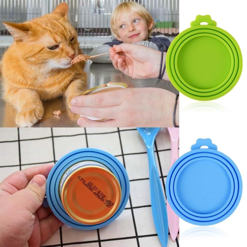 2Pcs Pet Can Lid Cover, 3 In 1 Silicone Pet Food Can Lid for Food Storage, Soft Easy to Clean and Fresh-Keeping Lid for Cat Dog Food Can Lid Can Cover for 3/5.5/12 Oz, Blue & Green