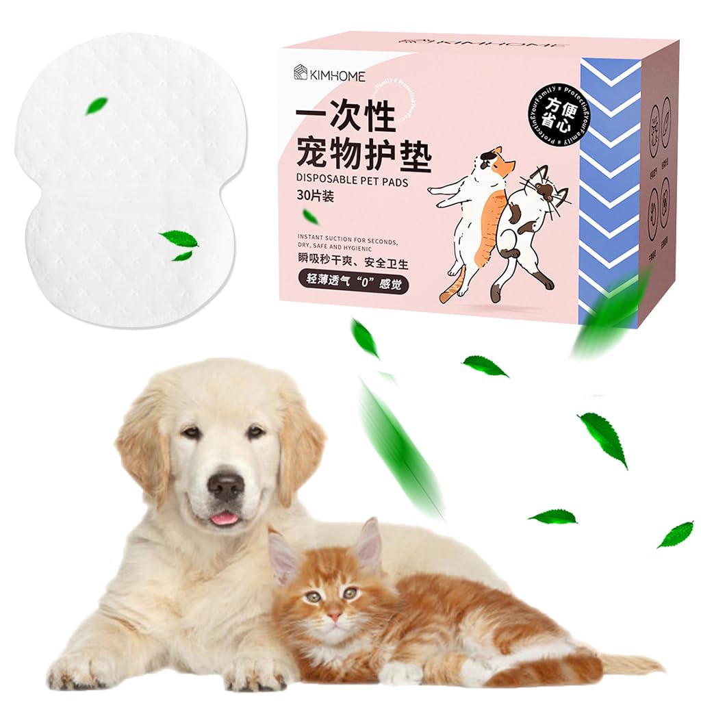 Qpets Dog Diaper Liners for Puppies and Seniors with Sticky Backing | 30 Count Breathable Cotton Pads