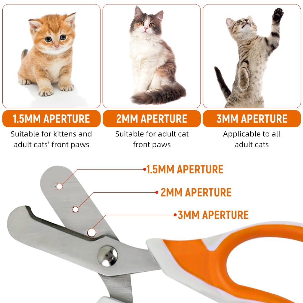 Qpets Cat Nail Clipper for Safe Trimming with 1.5mm 2mm 3mm Guard Holes and Stainless Steel Blades