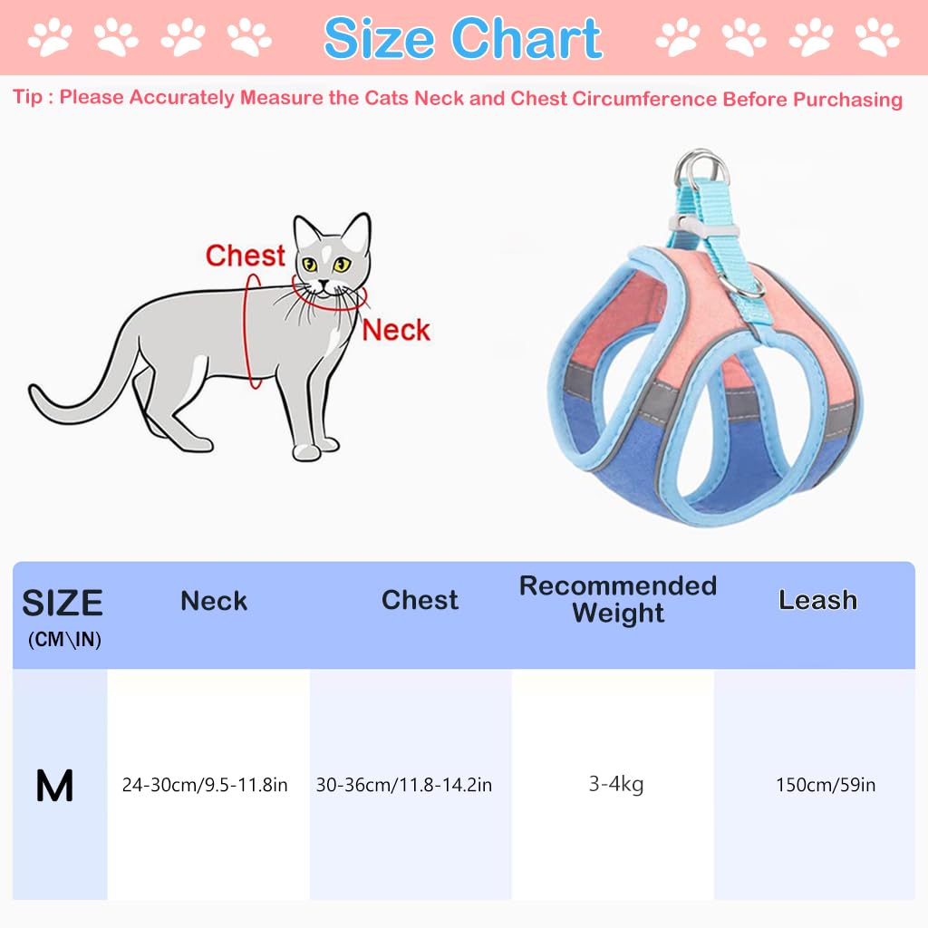 Qpets Cat Vest Harness with 1.5m Leash featuring 360° Swivel Clasp and Reflective Strip | Breathable Suede Fabric for Small Pets