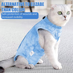 Qpets Cat Clothes for Post Surgery Recovery with Adjustable Closure and Soft Cotton Fabric | Blue Tie-dye Design M Size Back 30cm Bust 34-40cm