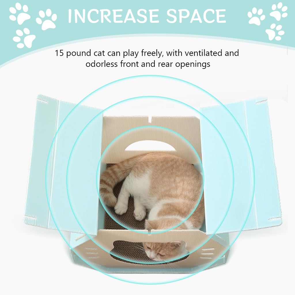 Qpets Cat House with Openable Roof and Scratcher Mat, 42x36x30cm BPA-Free PP | Octagon Design