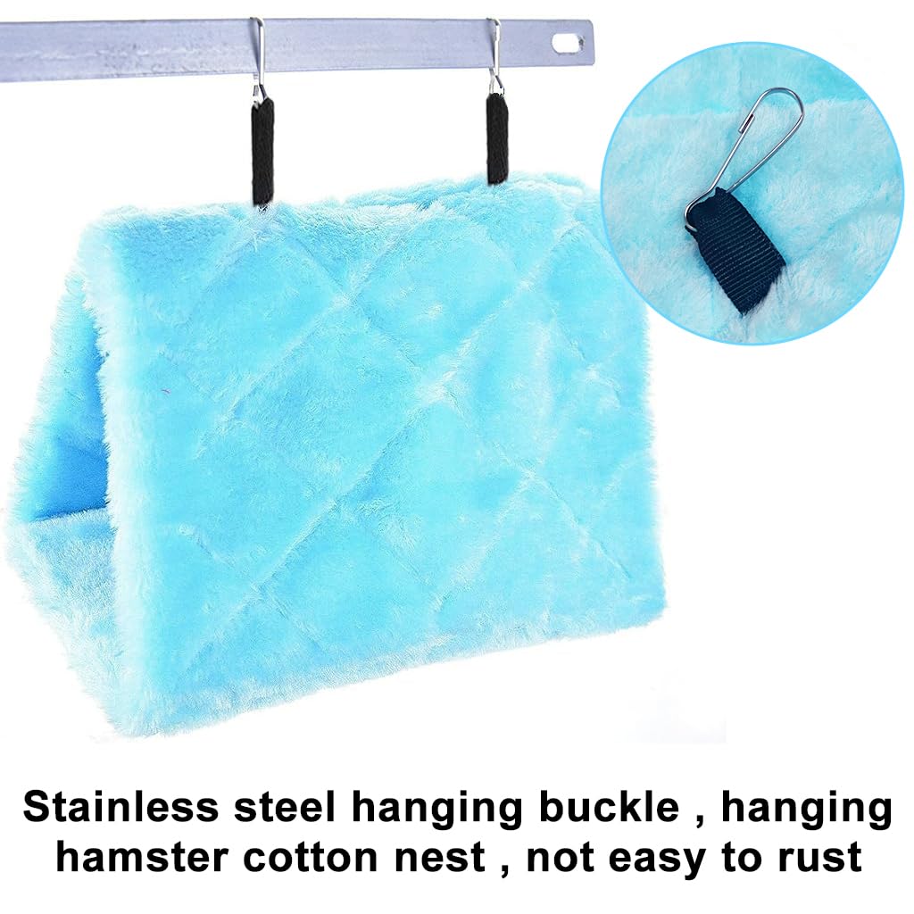 Qpets Bird Nest for Winter Use with Plush Bed and Metal Cage Frame 24×15×18cm Blue | 3pcs