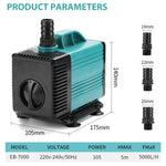 Qpets® 70W Submersible Water Pump Aquarium Water Pump for Water Changing 5000L/HSubmersible Water Pump with Bottom Suction Cups Submersible Water Pump for Fish Tank, Fountain