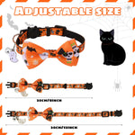 Qpets Halloween Cat Collar with Bell featuring Orange Skeleton Prints and Quick Release Buckle