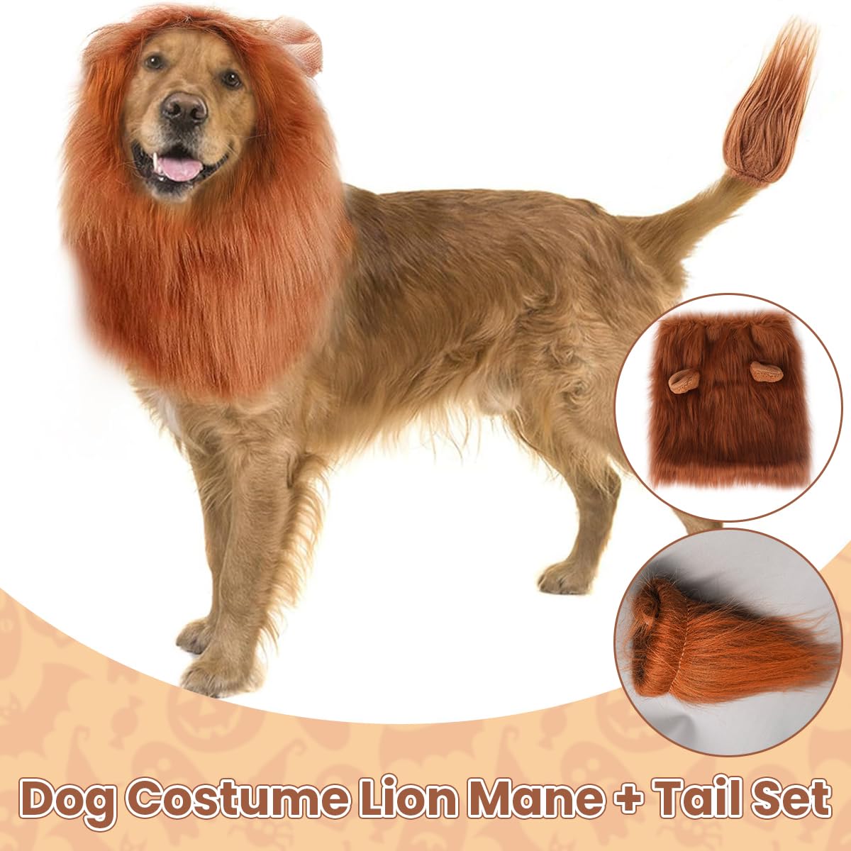 Qpets Lion Costume Set for Dogs with Adjustable Mane and Tail | Ideal for Halloween Parties