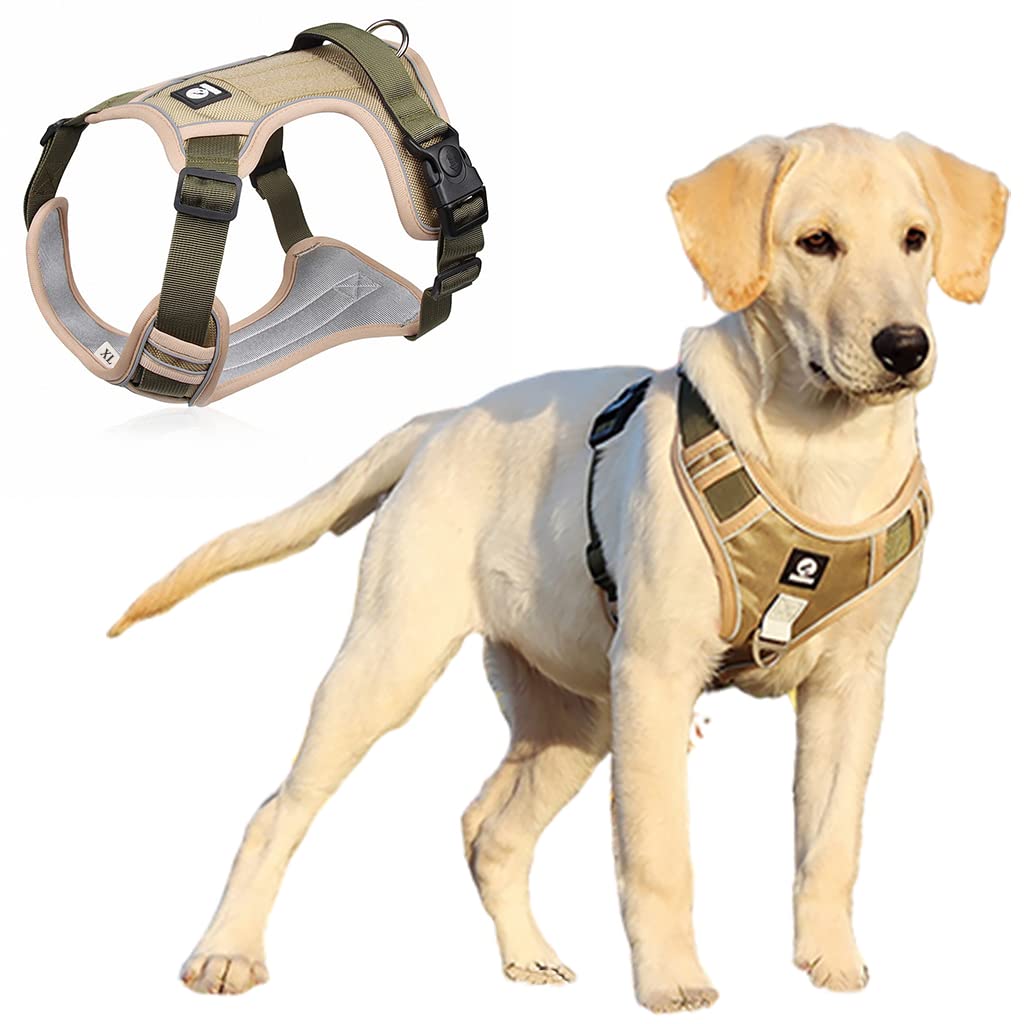 Qpets Dog Harness for Outdoor Control with 2 Metal Buckles and Reflective Strips | XL 22.5–45kg Khaki Oxford Vest