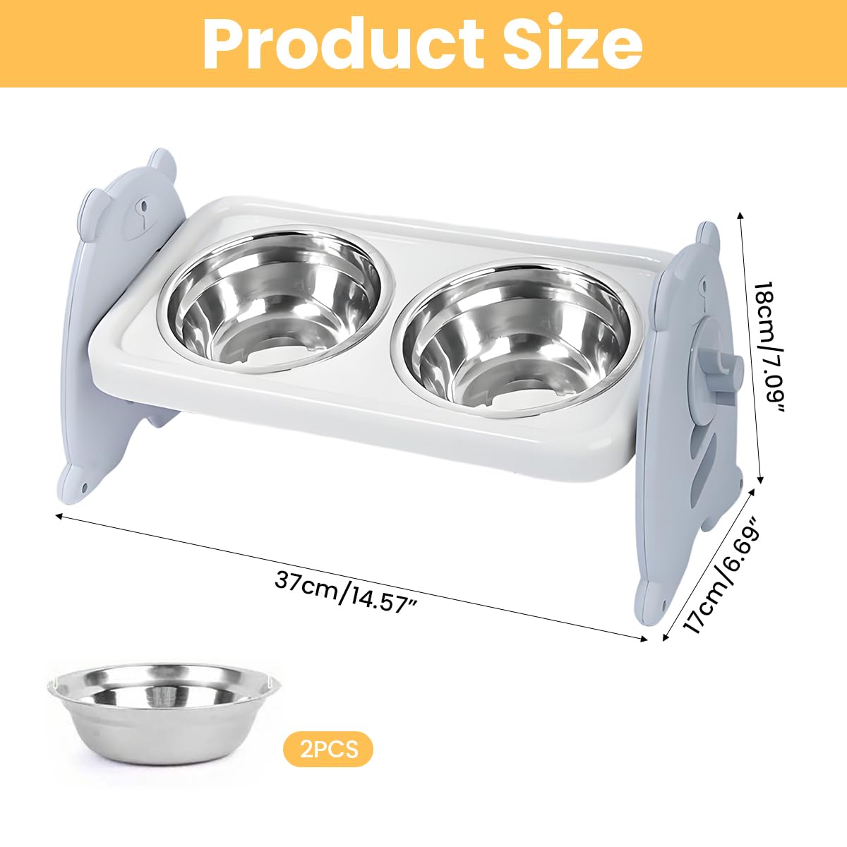 Qpets Dog Food Bowl for Dogs and Cats with Adjustable Height and Detachable Stainless Steel Design