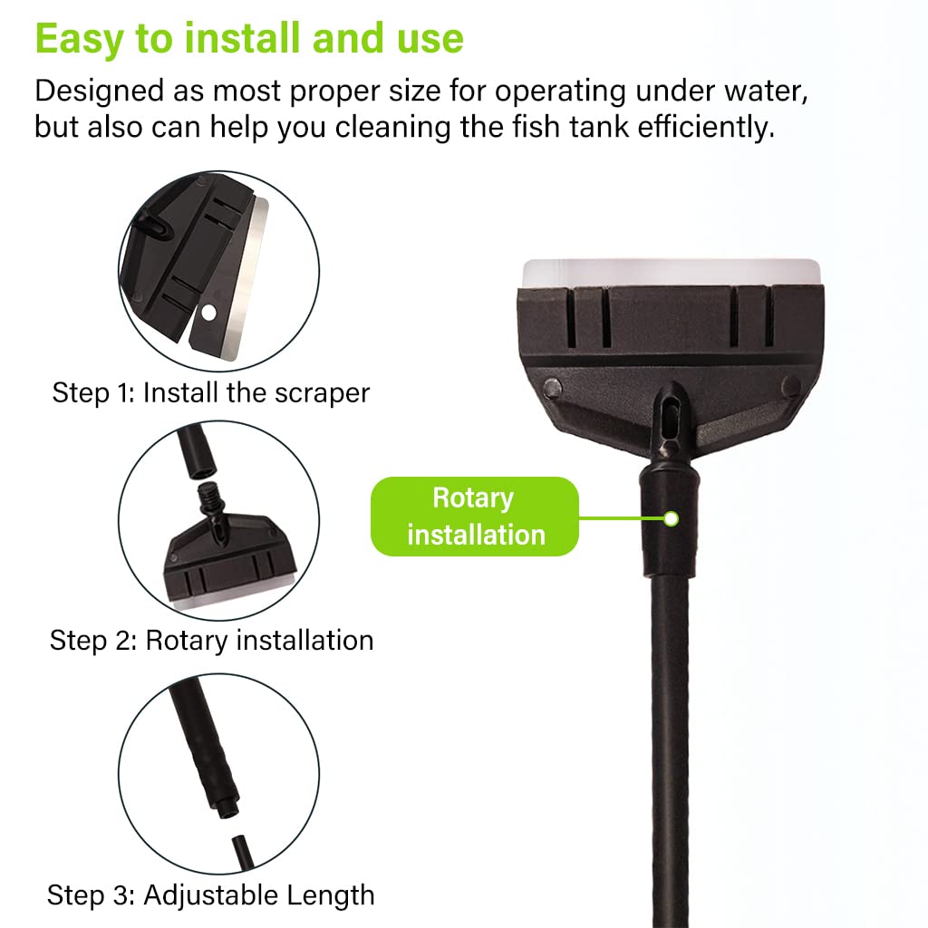 Aquarium Algae Scraper Set, Aquarium Accessories with 1 PCS Algae Removing Scraper and 5 Replace Scraper Blades, Glass Scraper, Detachable to Adjust Length Fish Tank Cleaner, 22 Inch