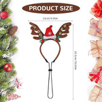 Qpets Dog Christmas Headband with Adjustable Chin Strap for Holiday Photos | Festive Elk Horn Santa Hat for Dogs and Cats