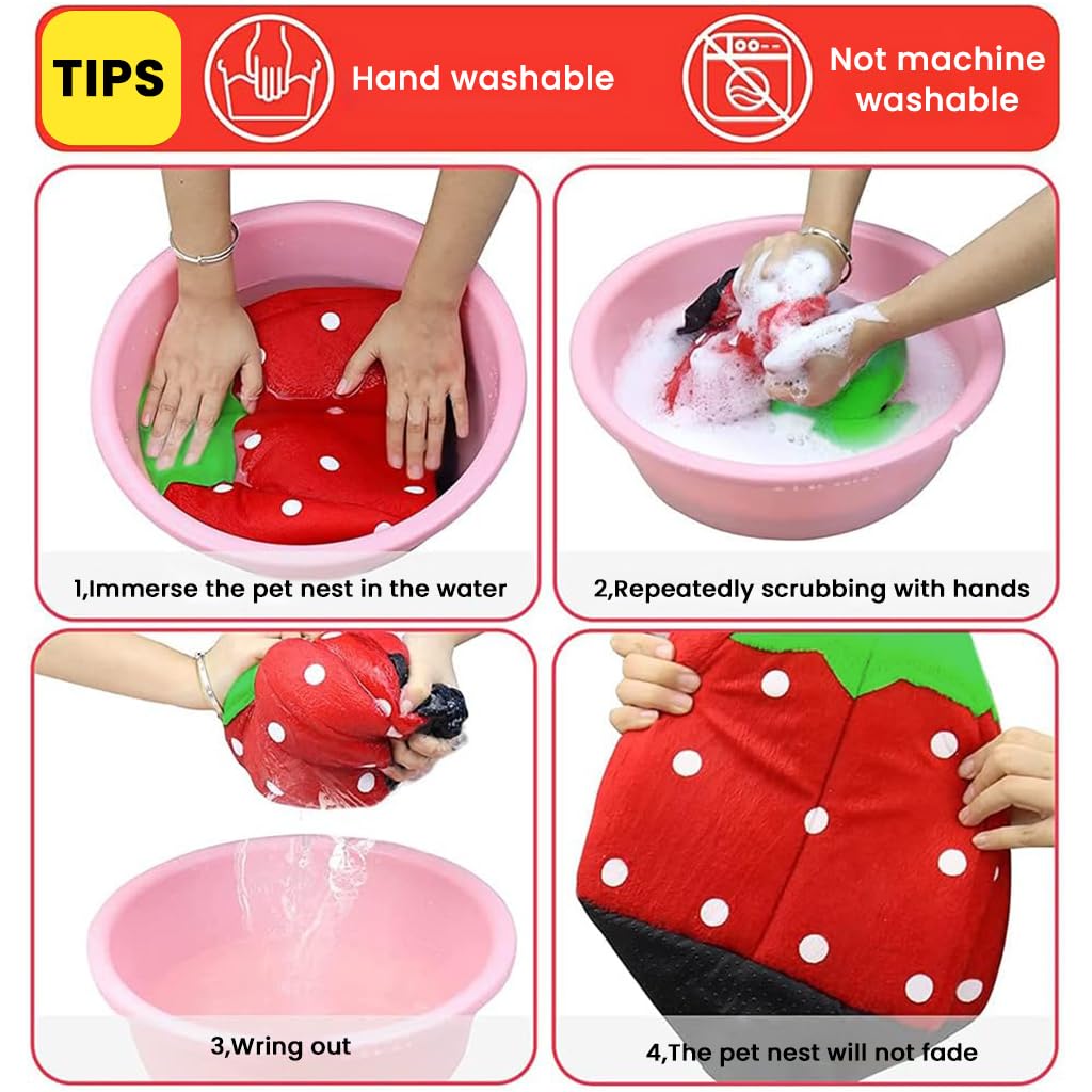 Qpets Pet Bed for Small Animals featuring Strawberry Roof Design and 26×26×24 cm Plush House | Cozy Hideout for Hamster Ferret Bunny and Guinea Pig