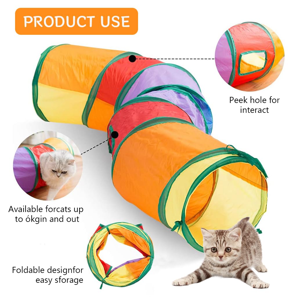 Qpets Cat Toy Set for Indoor Play with Tunnel and Teaser Wand | 20 pcs Non Toxic Toys