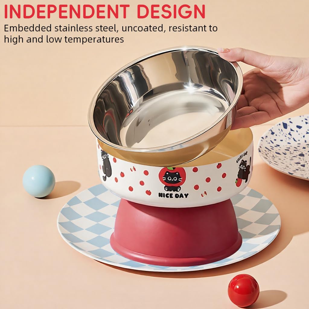 Qpets Elevated Cat Dog Bowl with Non Slip Base and 10.5cm Height | Stainless Steel Feeder