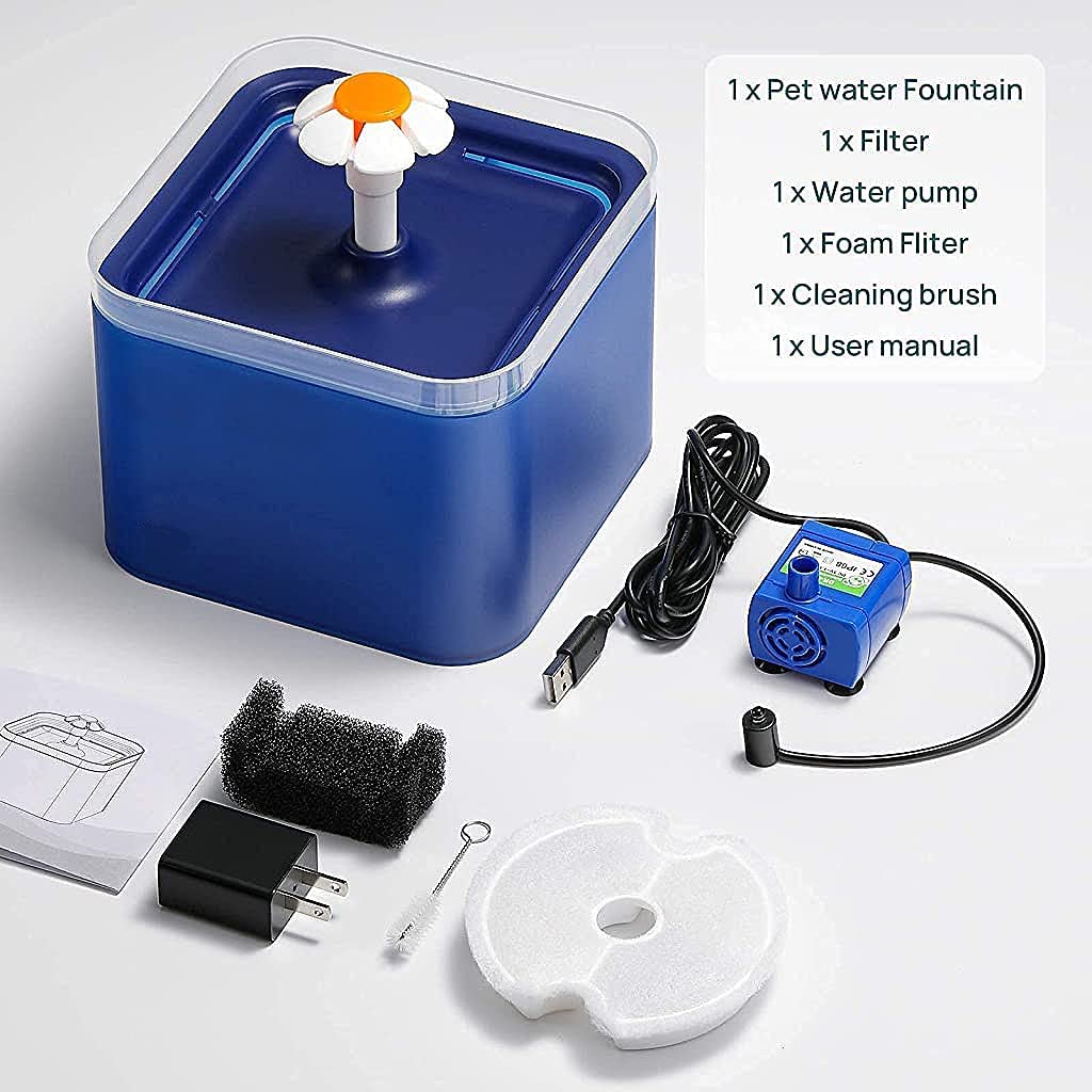 Qpets Cat Water Fountain 2.0L Ultra Quiet with 4 Stage Filtration and LED Light | Blue