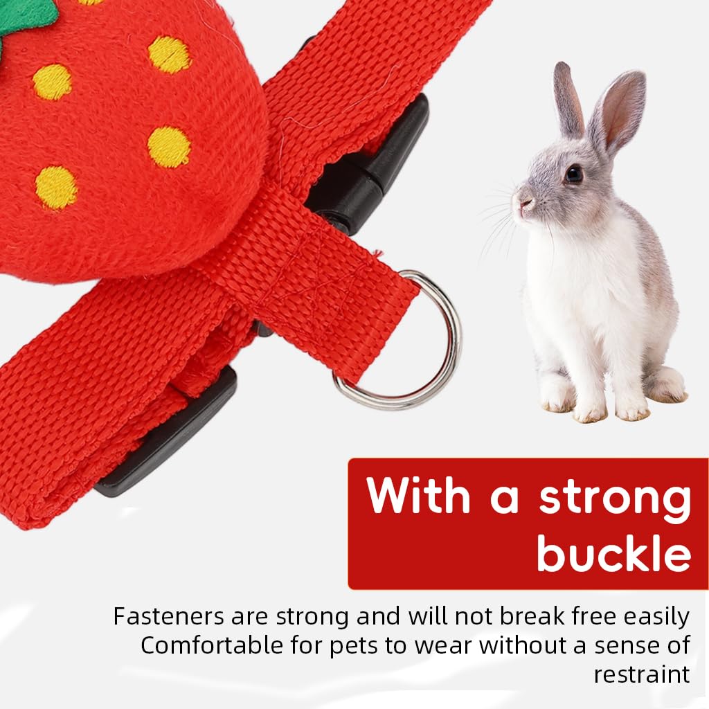 Qpets Rabbit Harness for Small Pets with Escape-Proof Dual Strap and Quick Release Buckle | Red Strawberry Plush Design