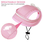 Qpets Cute Pink Dog Hat for Sun Protection with Breathable Mesh and Adjustable Chin Strap