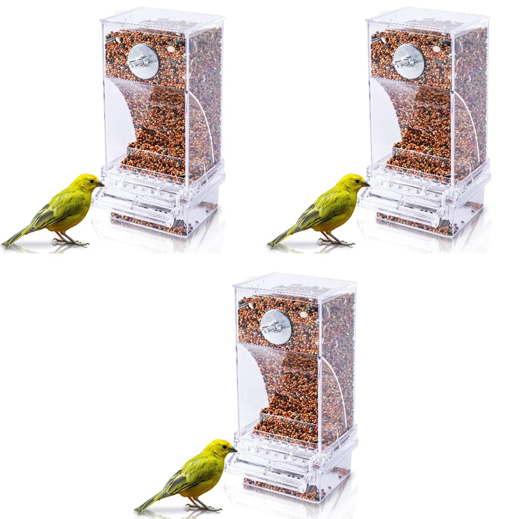 Qpets Bird Feeder for Cage featuring mess free design and acrylic container 3.35 x 2.95 x 7.28 in 3 pcs