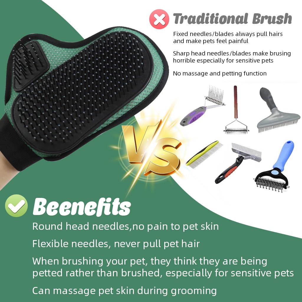 Qpets Pet Grooming Glove for Dogs & Cats with Soft Rubber Bristles and Breathable Mesh | Easy Hair Removal and Massage