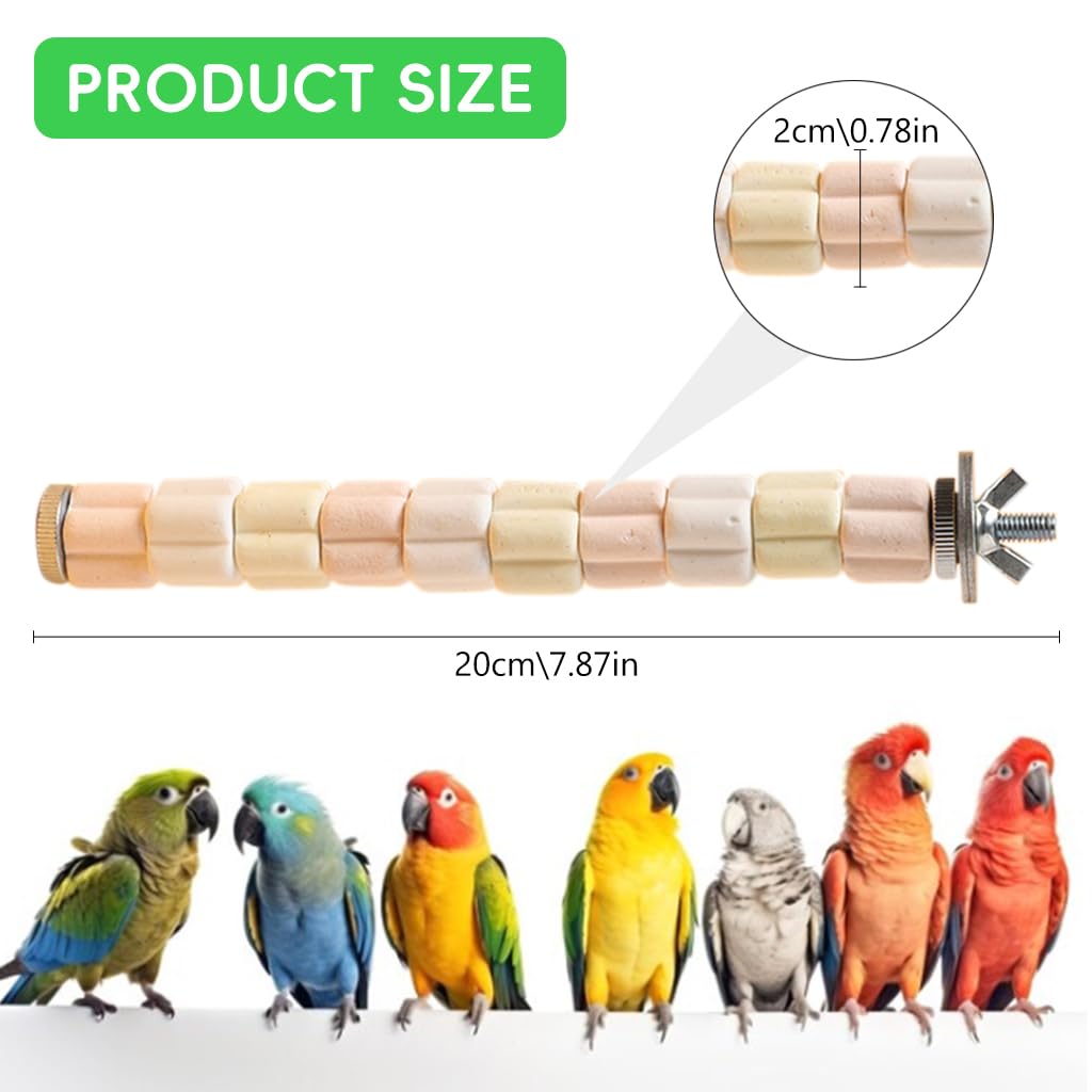 Birds Perching Stick for Birds Cage 7.8'' Cute Marshmallows Perching Stick 2 in 1 Parrot Perching Stick Ceramic Claw Grinding Stick Screw Mounting Perching Stick for Birds Cage