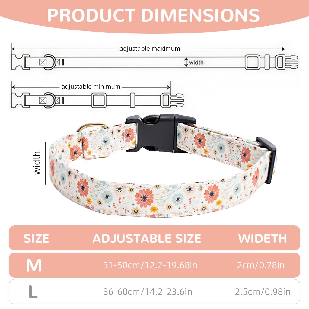 Qpets Floral Dog Collar for Small to Medium Dogs featuring Daisy Pendant Charm and Metal D Ring | Adjustable 32–50cm Soft Fabric