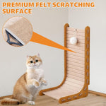 Qpets Cat Scratch Post for Furniture Protection with L Shaped Wooden Frame 30x33x60cm | Felt Surface and Plush Teasing Ball