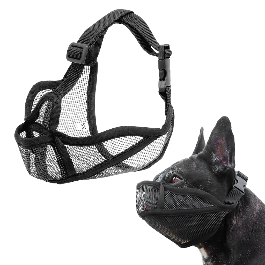 Qpets Mesh Dog Muzzle for Bulldogs with Adjustable Quick Release Buckle | Breathable Summer Design