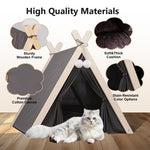 Qpets Dog House Cat Bed for Small Pets 23×21.6×24.8 in with Pine Poles and Cushion | Indoor Outdoor Use