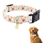 Qpets Floral Dog Collar for Small to Medium Dogs featuring Daisy Pendant and Metal D-Ring | Adjustable 36–60cm Soft Fabric Design