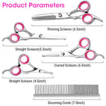 Dog Grooming Kit 5 Pack, Stainless Steel Dog Trimmer Kit, Pet Grooming Scissors Set with Grooming Comb, Cutting Scissors Thinning Shear Curved Scissors, Grooming Hair for Small Large Dog Cat